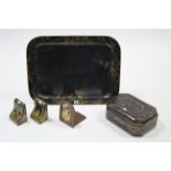 A Tôleware-type rectangular tea tray of black ground & with gold & multi-coloured foliate design,