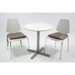 An Ikea “Billsta” kitchen table, 27½” diam; & a ditto pair of “Vilmar” kitchen chairs.