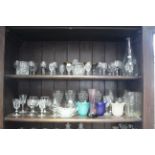 Various items of coloured & plain glassware.