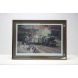 A large coloured print after Philip D. Hawkins titled: “Sunshine And Steam”, 19½” x 28½”; together