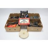 A Tri-ang Hornby clockwork train set, boxed; & various items of “OO” gauge rolling stock, track,