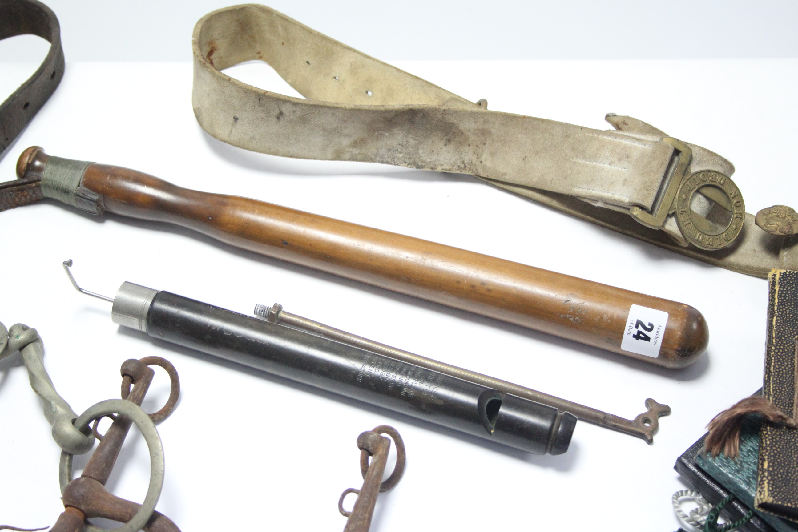 A treen truncheon, 17¼” long; a leather dog collar with brass fittings; etc. - Image 2 of 4