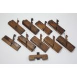 Ten various wooden carpenter’s moulding planes