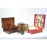 A Brexton picnic seat; a leather suitcase, 16” wide; & a Japanese “Gold Special Hand Bearing