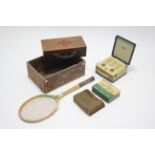 A Baronet wooden tennis racquet; a Vidor portable radio; a “C. W. S. LARD” wooden crate; a Curity “