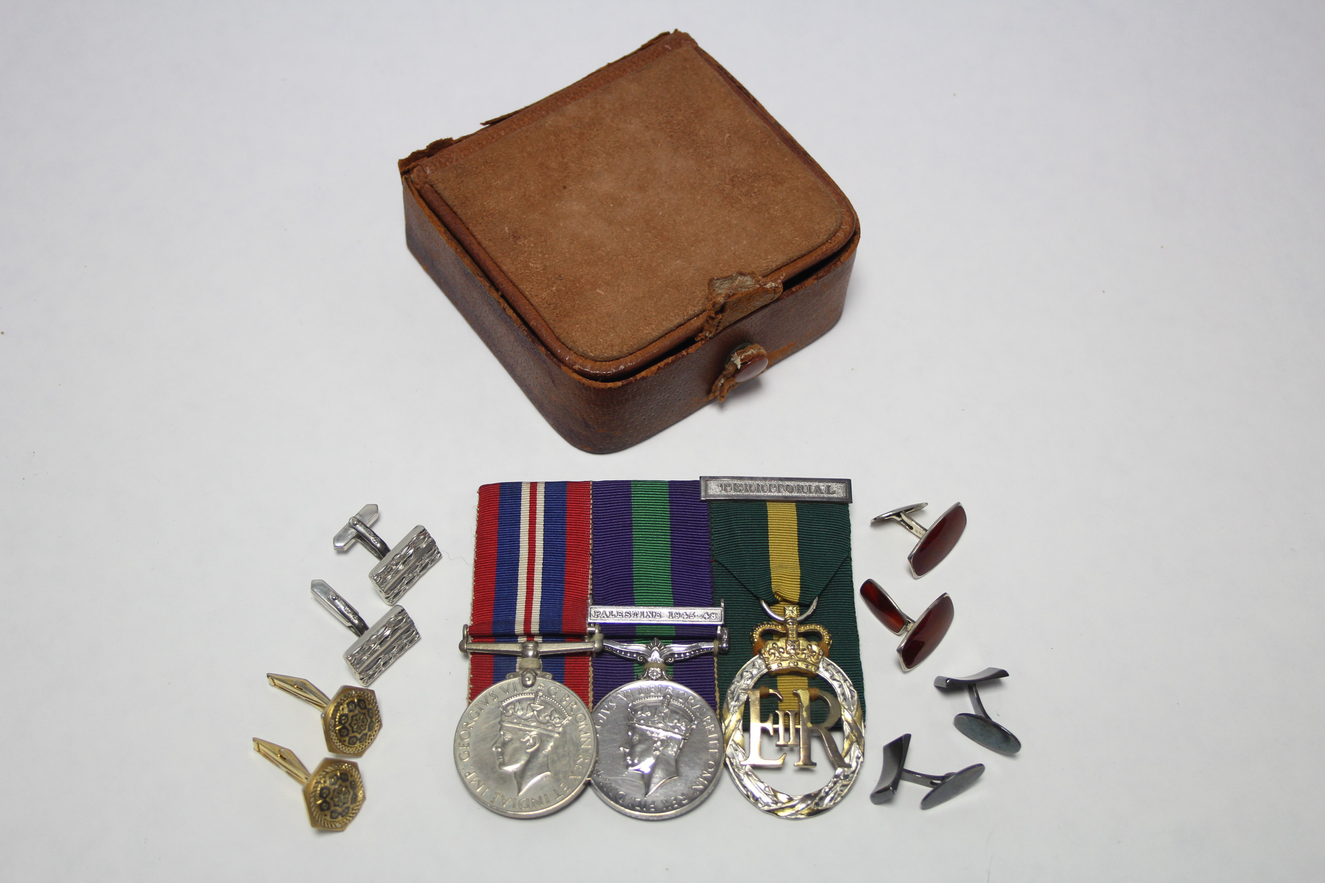 A WWII & Territorial trio: War Medal, General Service Medal 1918-62 with clasp “Palestine 1945-