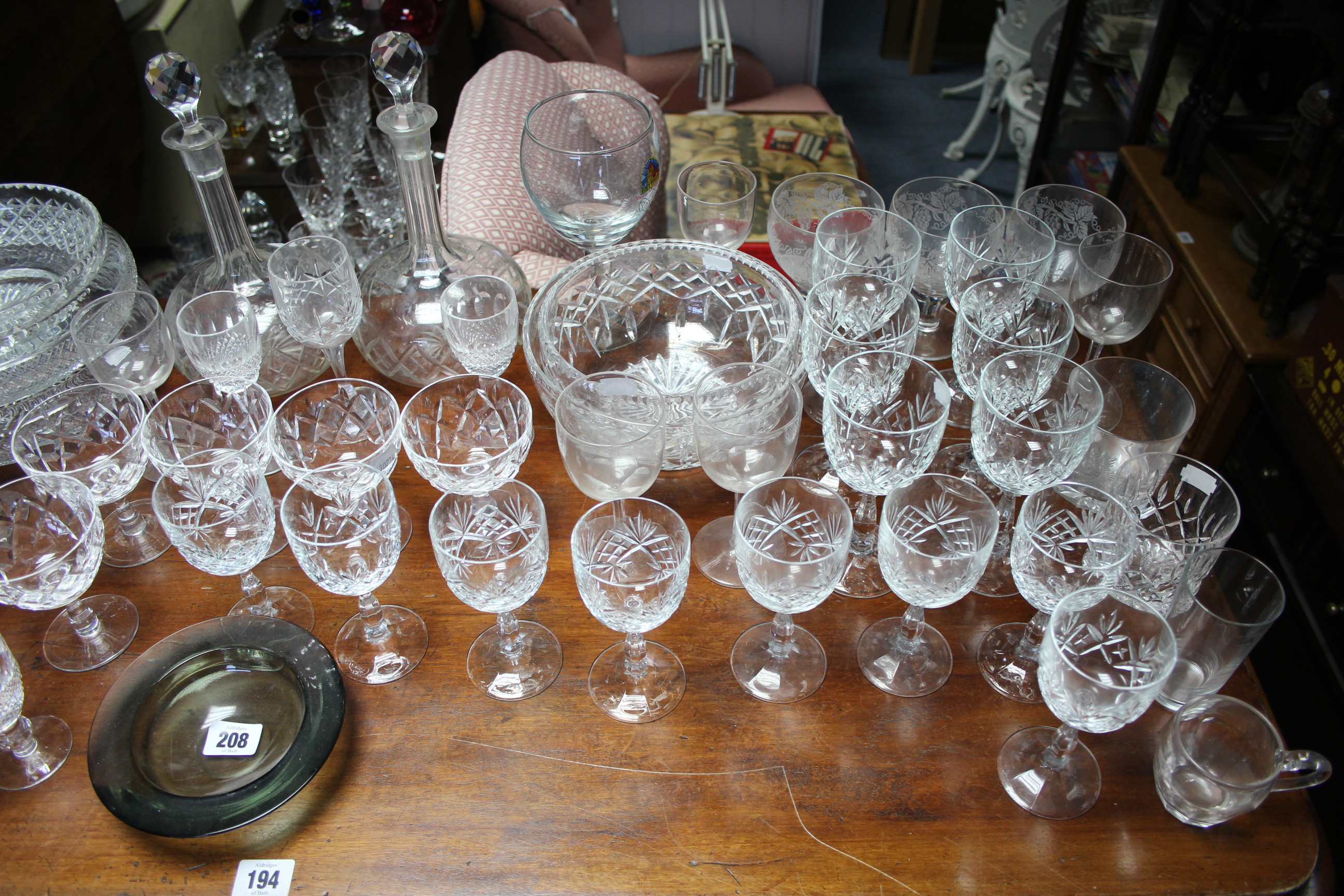 A pair of heavy cut-glass bulbous decanters; a pair of heavy cut-glass fruit bowls; & various - Image 2 of 2