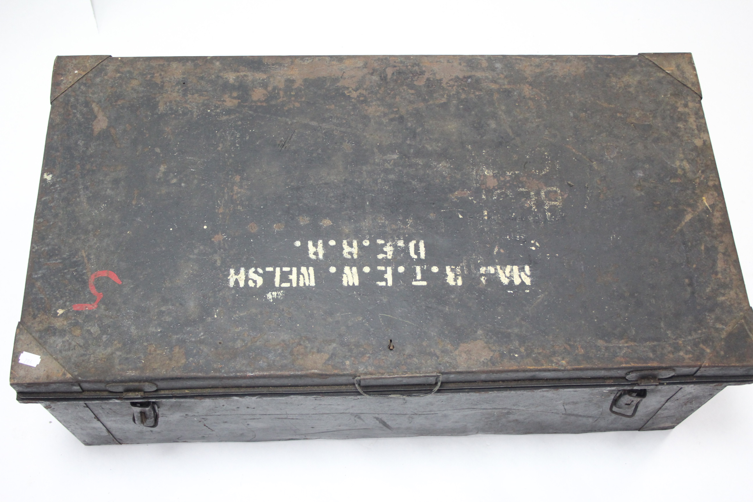 Three japanned-metal travelling trunks, each inscribed “Major R. T. Welsh, Royal Engineers”, 36”, - Image 4 of 4