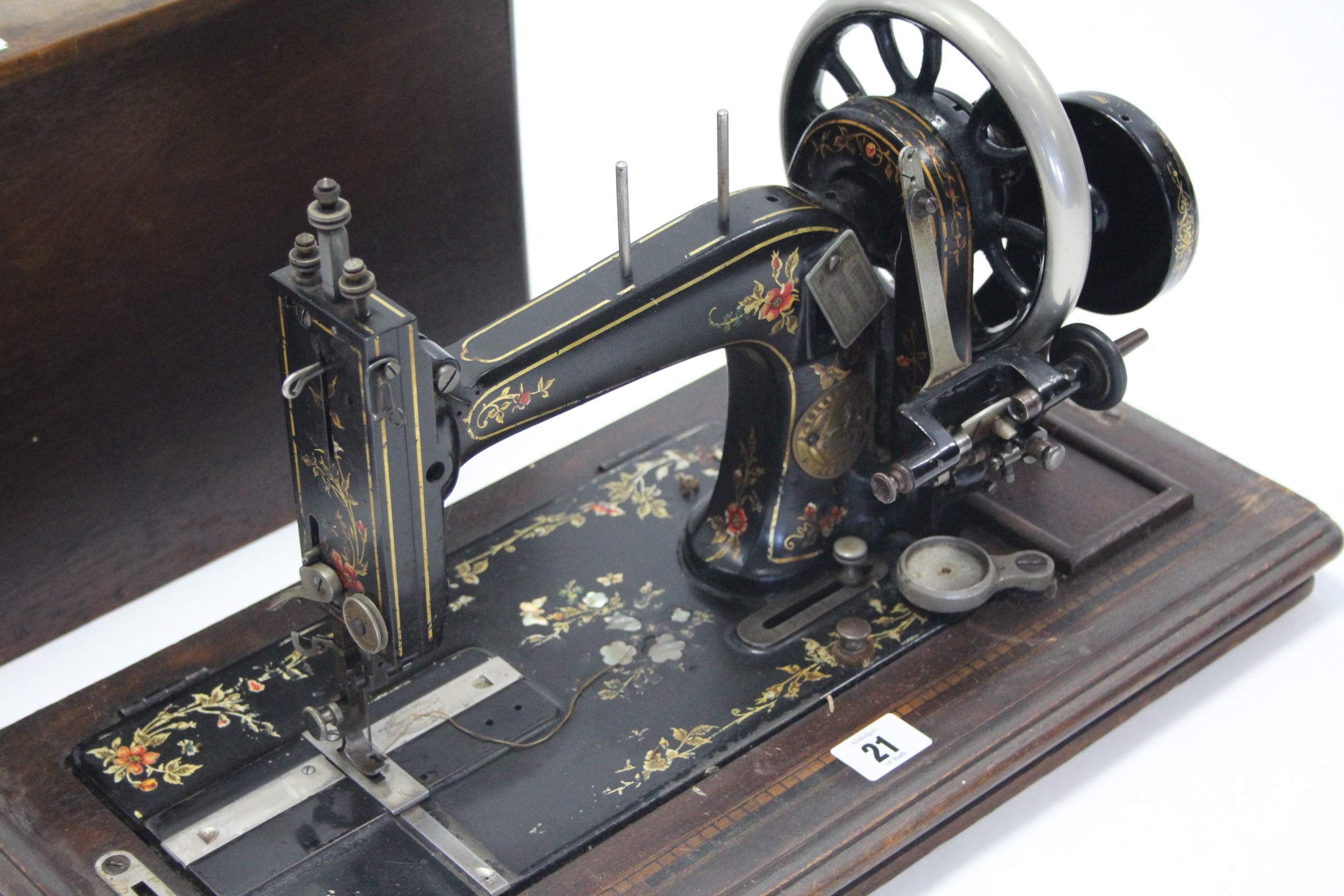 A late 19th/early 20th century hand sewing machine by J. Collier & Sons of London, with walnut - Image 2 of 2