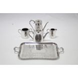 An engraved silver plated four piece tea & coffee service of round tapered form; & an engraved