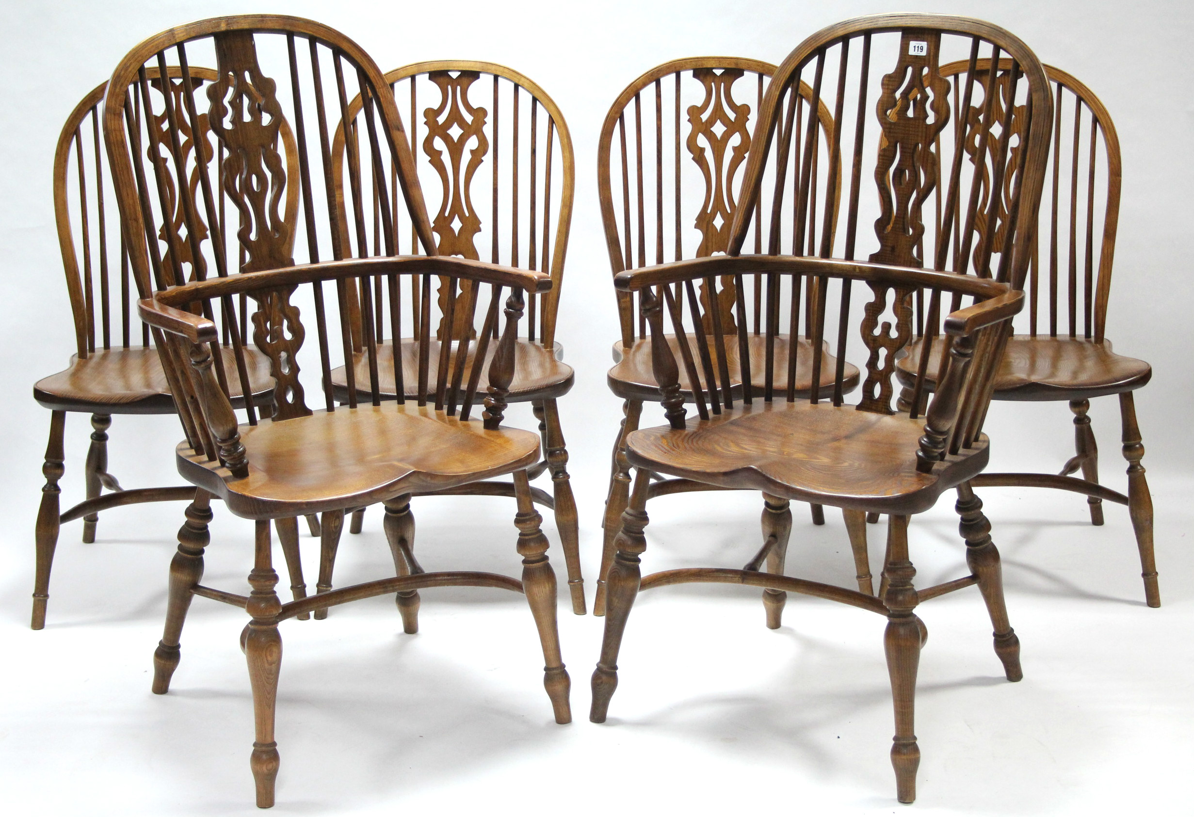 GOOD QUALITY SET OF SIX 19th CENTURY WINDSOR-STYLE DINING CHAIRS (including a pair of carvers), with