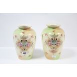 A pair of Fieldings Crown Devon “Wick” pattern ovoid vases, 7¾” high; & a set of three Fieldings