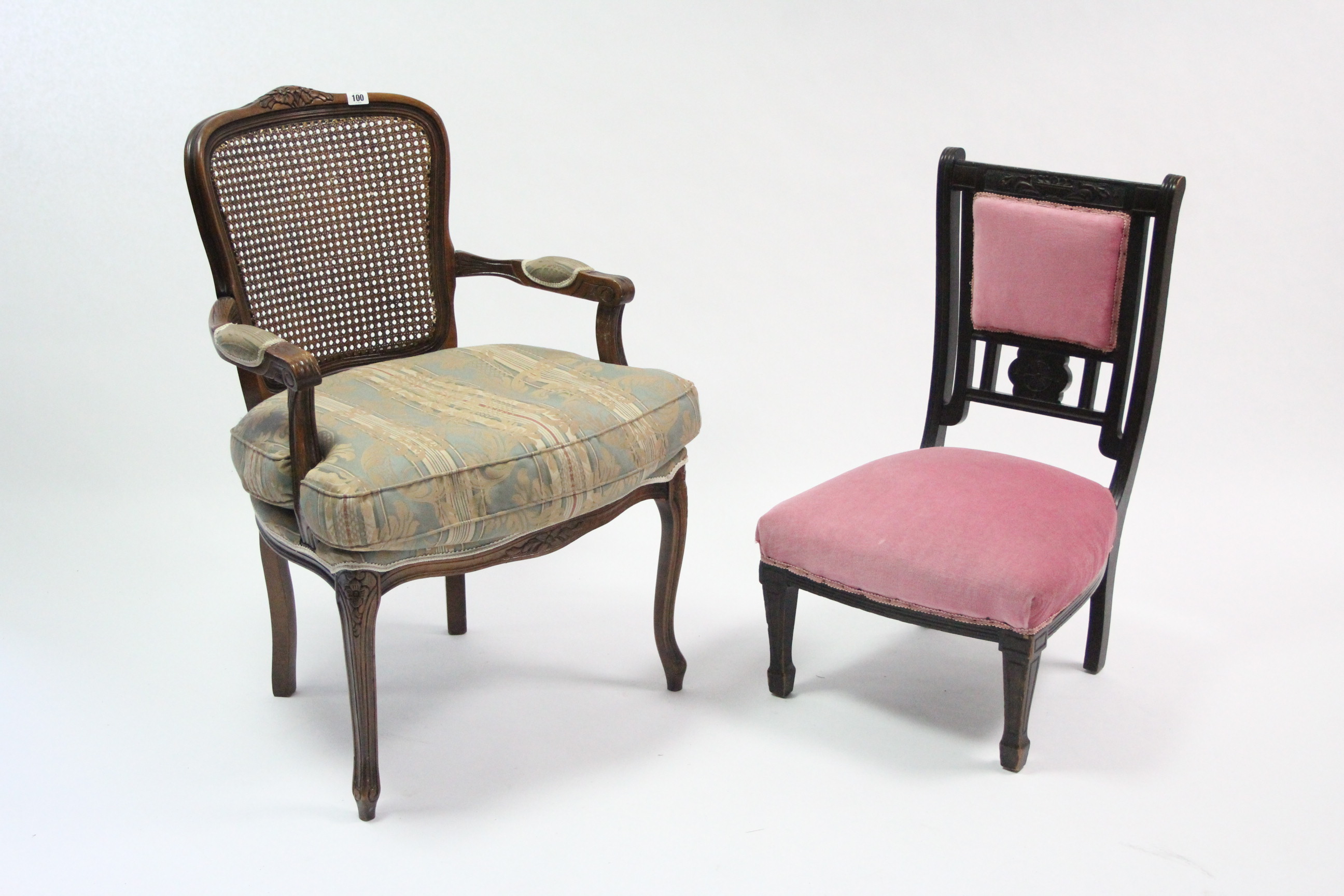 A Victorian beech-frame spoon-back nursing chair with buttoned back & sprung seat upholstered pink - Image 2 of 2