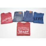 Two pairs of Levi Straus jeans; & three ditto T-shirts.