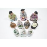 Six Chinese glass snuff bottles, each with different decoration; another Chinese snuff bottle; &