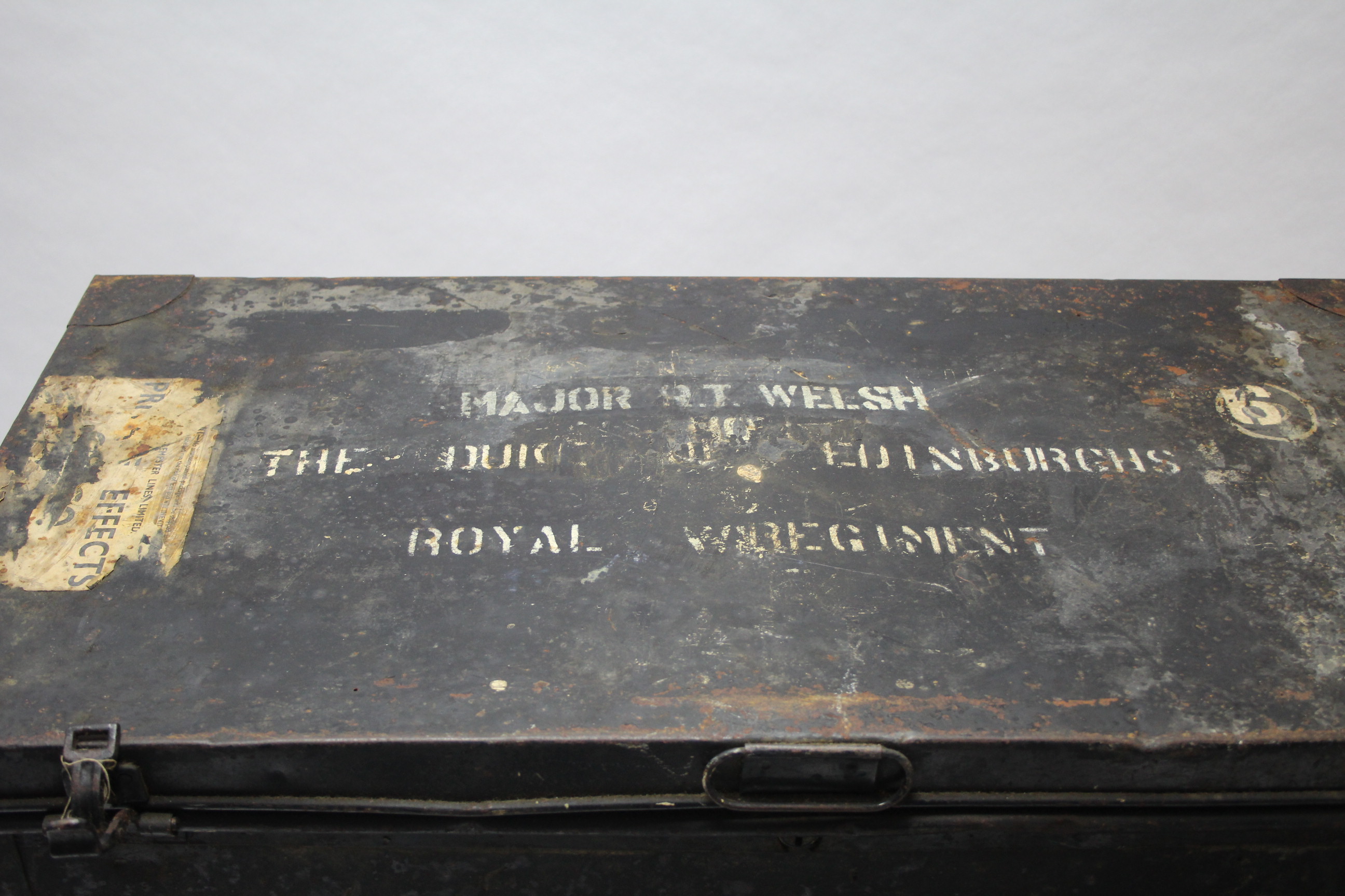 Three japanned-metal travelling trunks, each inscribed “Major R. T. Welsh, Royal Engineers”, 36”, - Image 2 of 4