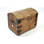 An iron-bound & brass studded deal domed-top travelling trunk with hinged lift-lid, & wrought-iron