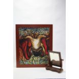 A modern abstract oil painting depicting a girl figure to centre, signed Benny, 26½” x 32½”, framed;