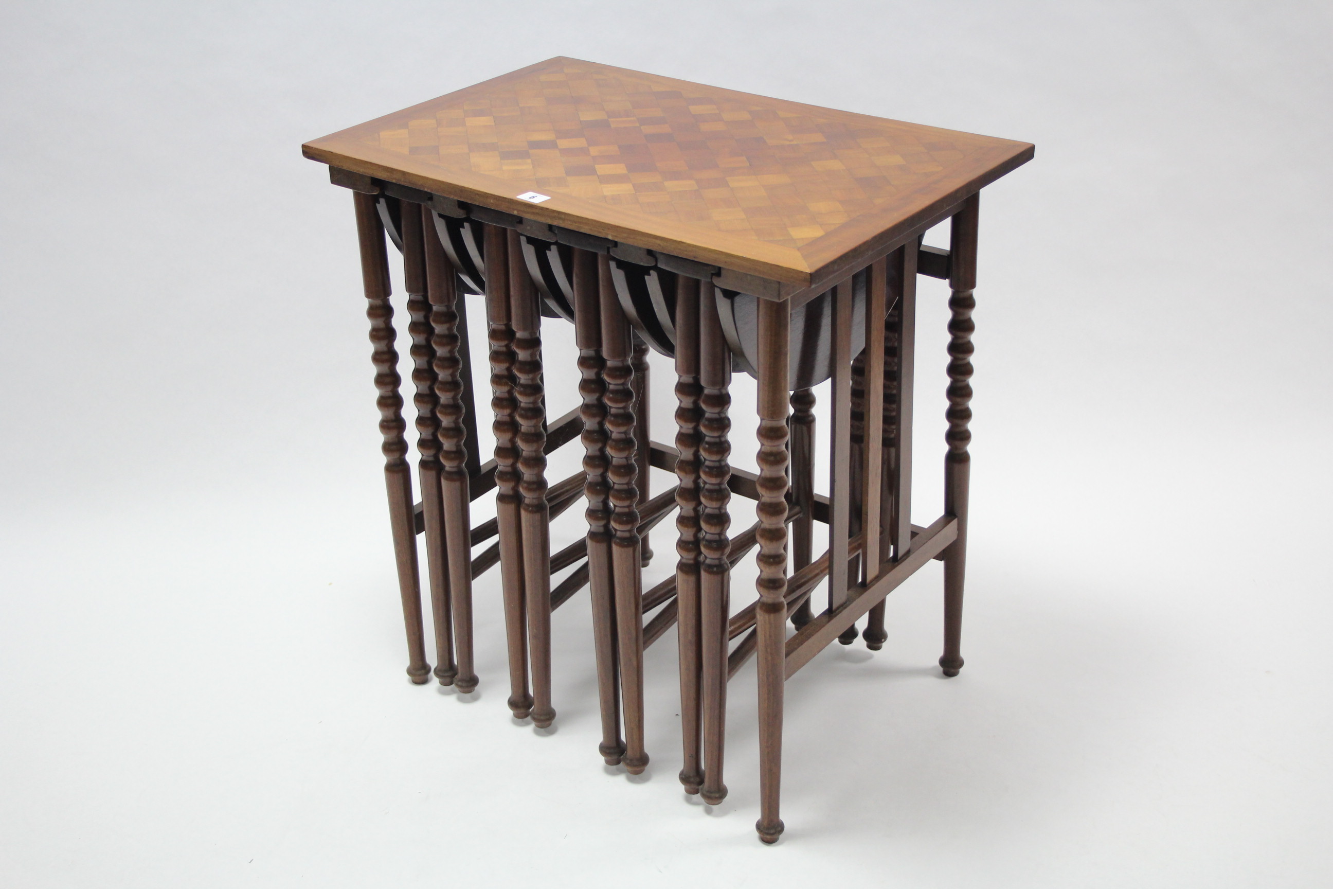 A mahogany nest of five occasional tables (four under one), the smaller tables with circular drop - Image 2 of 3