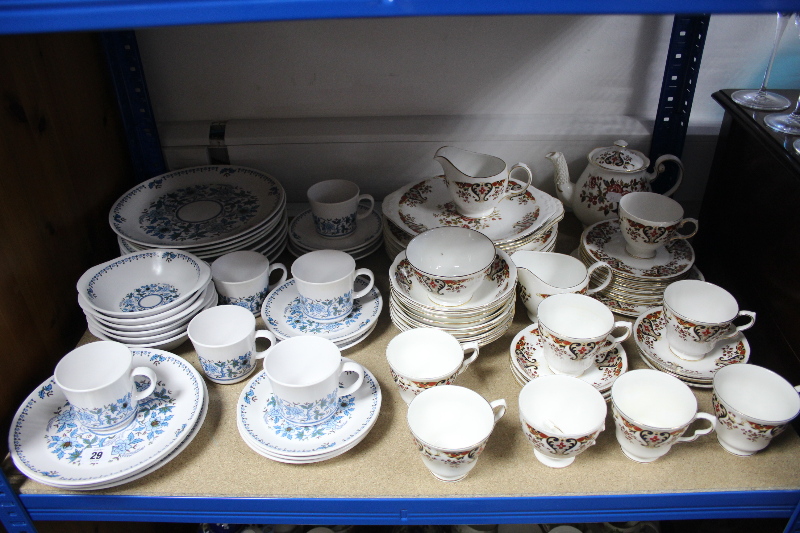 A Noritake "Blue Moon" pattern twenty-nine piece part dinner & tea service; & a Colclough floral