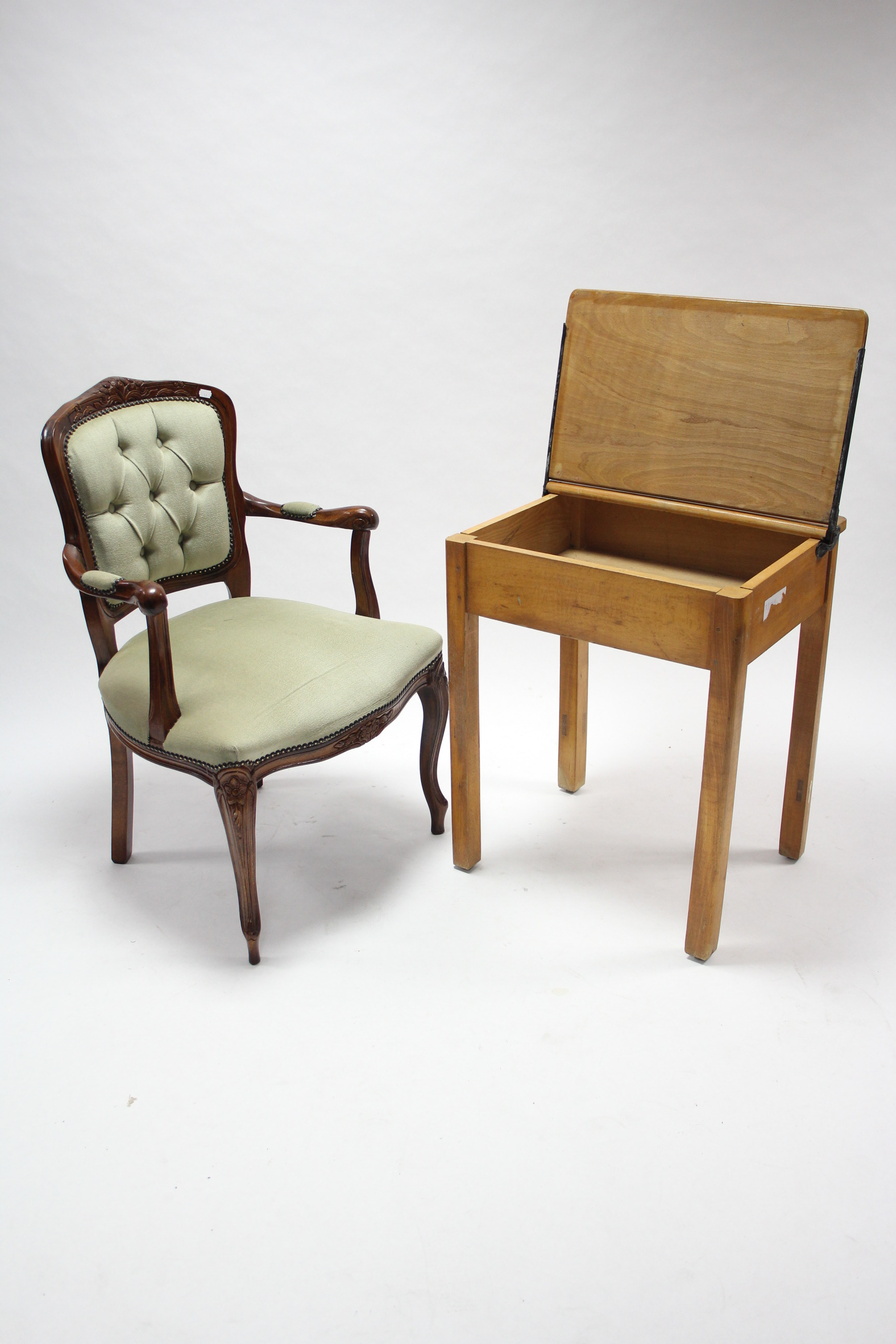 A continental-style armchair; & a child's school desk, 22" wide. - Image 2 of 2