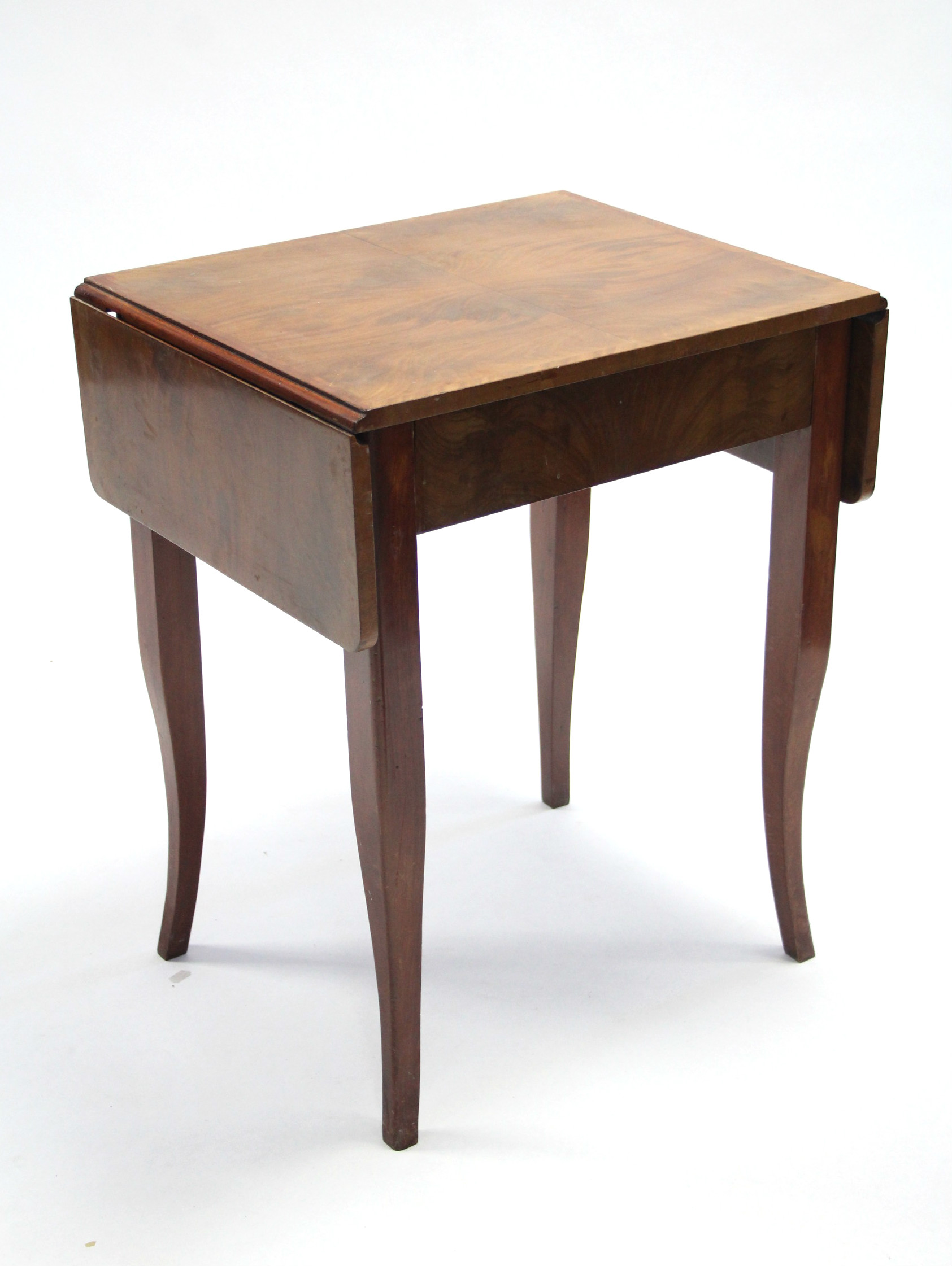 A 19th century continental figured mahogany drop-leaf side table fitted frieze drawer, & on four