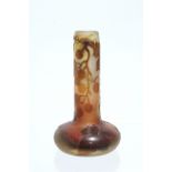 A Gallé cameo glass small vase with squat round body & tall narrow neck, decorated with fruiting