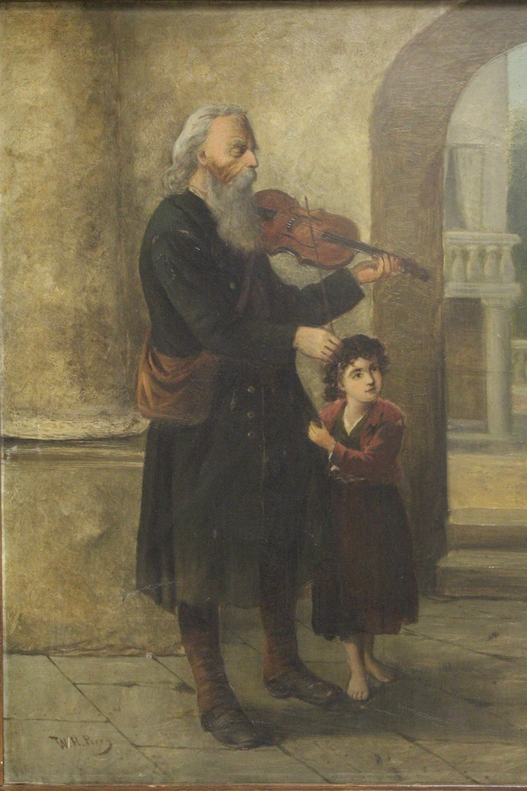 PERRY, W. H. (19th century). "The Blind Fiddler". Signed; oil on canvas: 36" x 28".