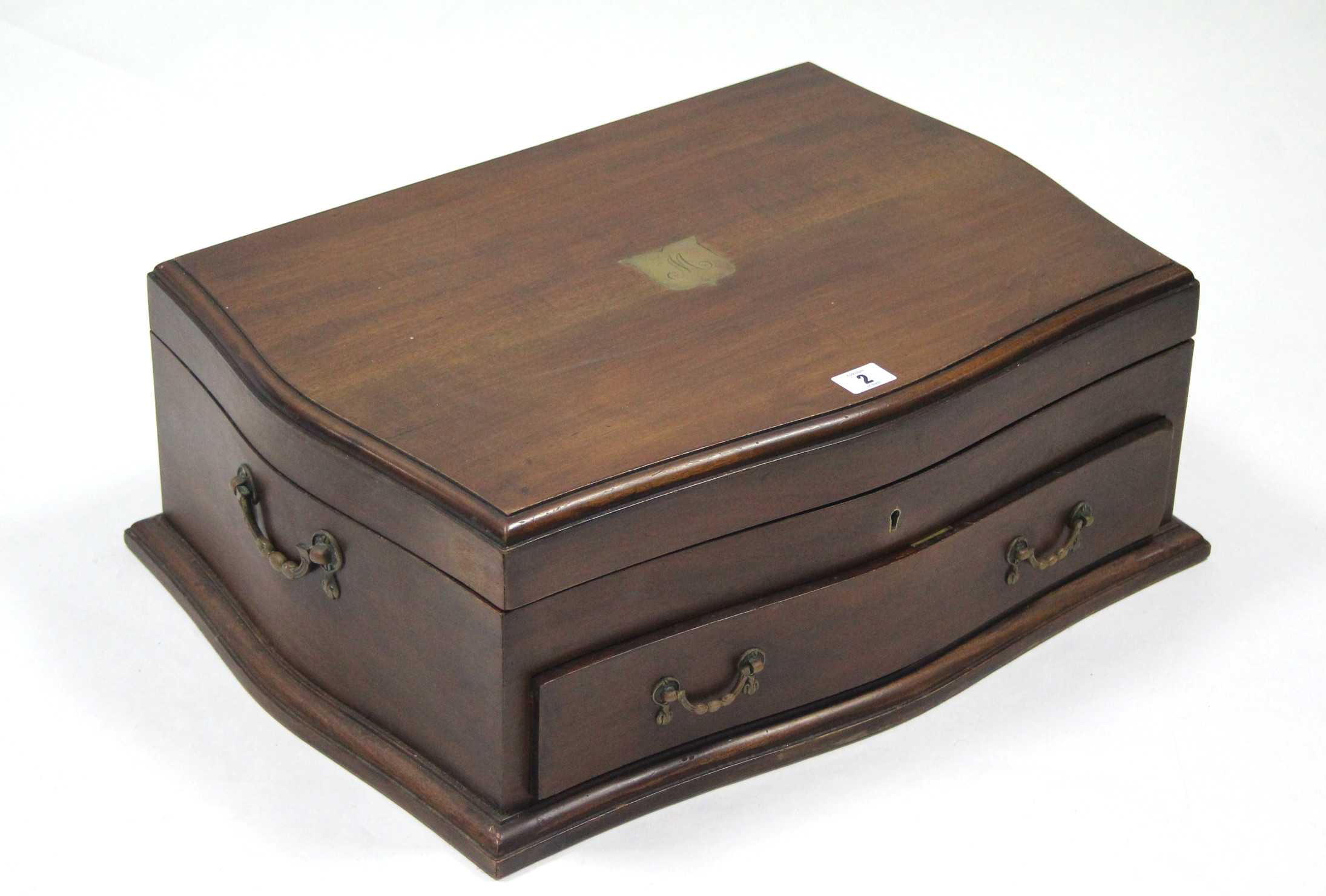 A mahogany canteen case with lift lid & fitted single drawer; 21½" wide.