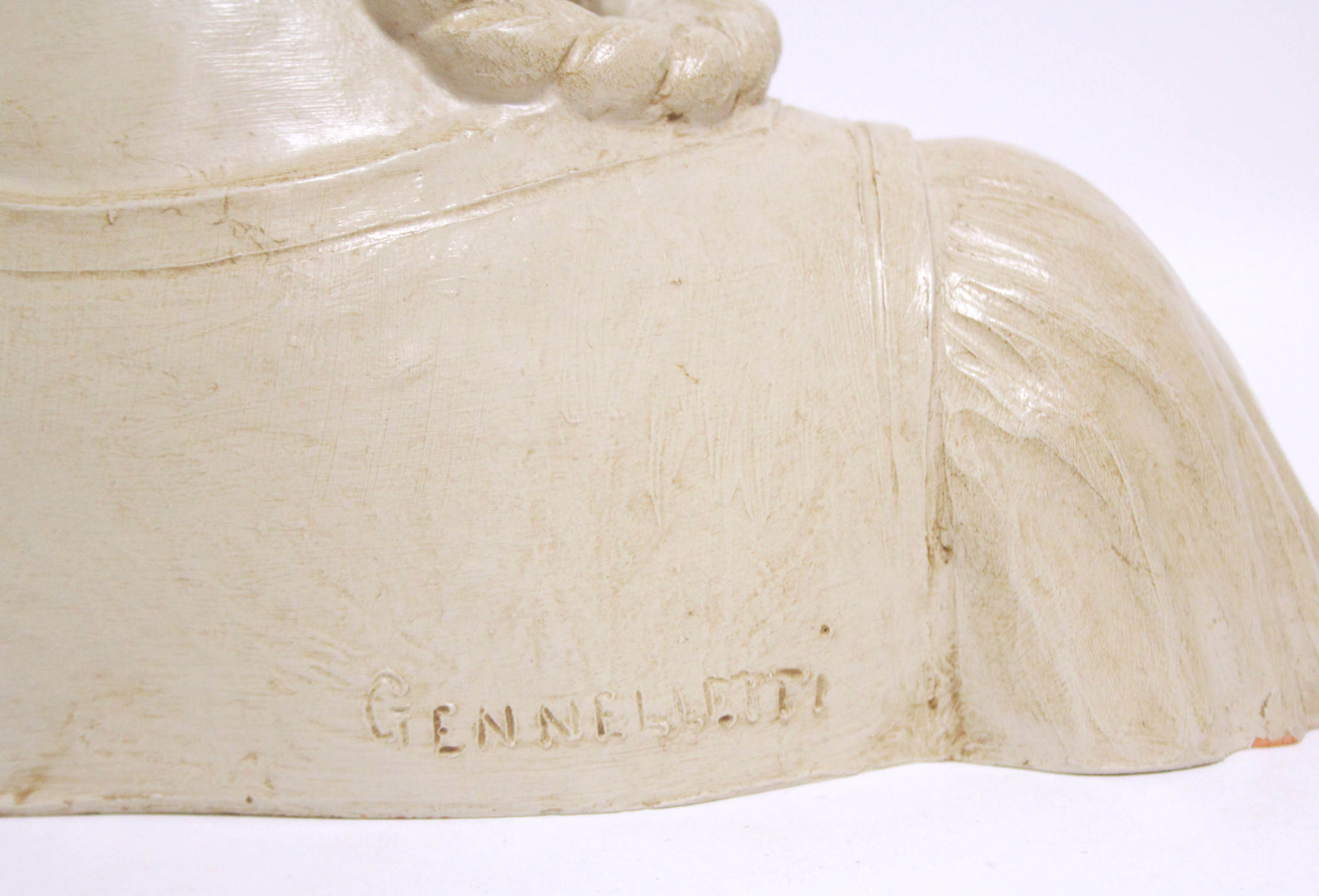 A painted terracotta bust in the renaissance style, of a young woman with plaited hair, signed to - Image 4 of 5