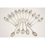 Six George III Old English teaspoons, each engraved: “E. P. to E. P., Oct. 1814”, London 1814, by