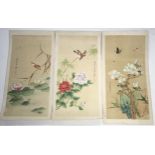 CHINESE SCHOOL. A set of six scroll paintings of exotic flowers, birds, & butterflies; 26½" x 12½".