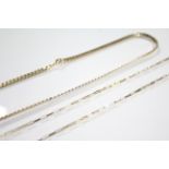 A 9ct. gold necklace of flat curb links, 16" long (14 gm); & another of small oblong links, 20" long