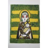 SADAO WATANABE (1913-1996). A coloured print of The Madonna & Infant Christ, signed & dated 1979,