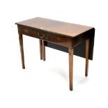 A late 18th century inlaid mahogany side table fitted frieze drawer, with drop-leaf to the back,