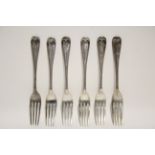 Six late Victorian Old English & Thread pattern dessert forks; London 1899, by W. S. Hutton &