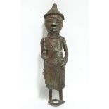 A Benin-type bronze standing male figure, 13½" high.