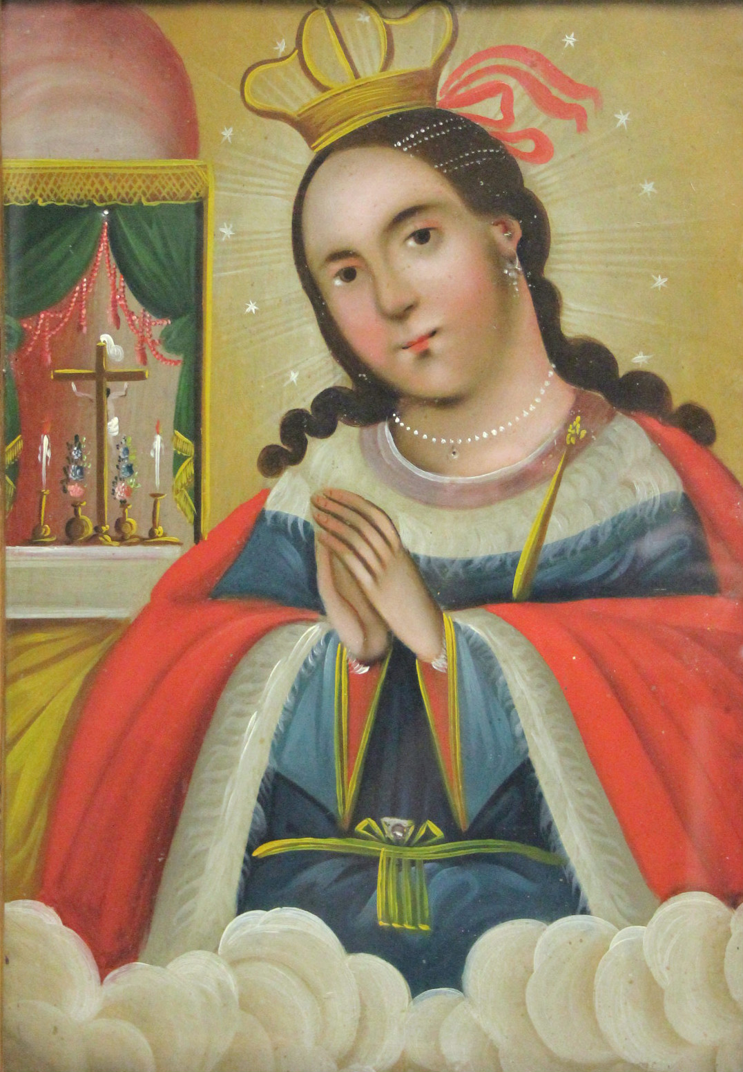 CONTINENTAL SCHOOL, 19th century. A half-length portrait of a female saint. Oil on zinc panel: