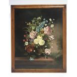 CONTINENTAL SCHOOL. A still-life study of mixed flowers in a glass bowl. Signed indistinctly; oil on