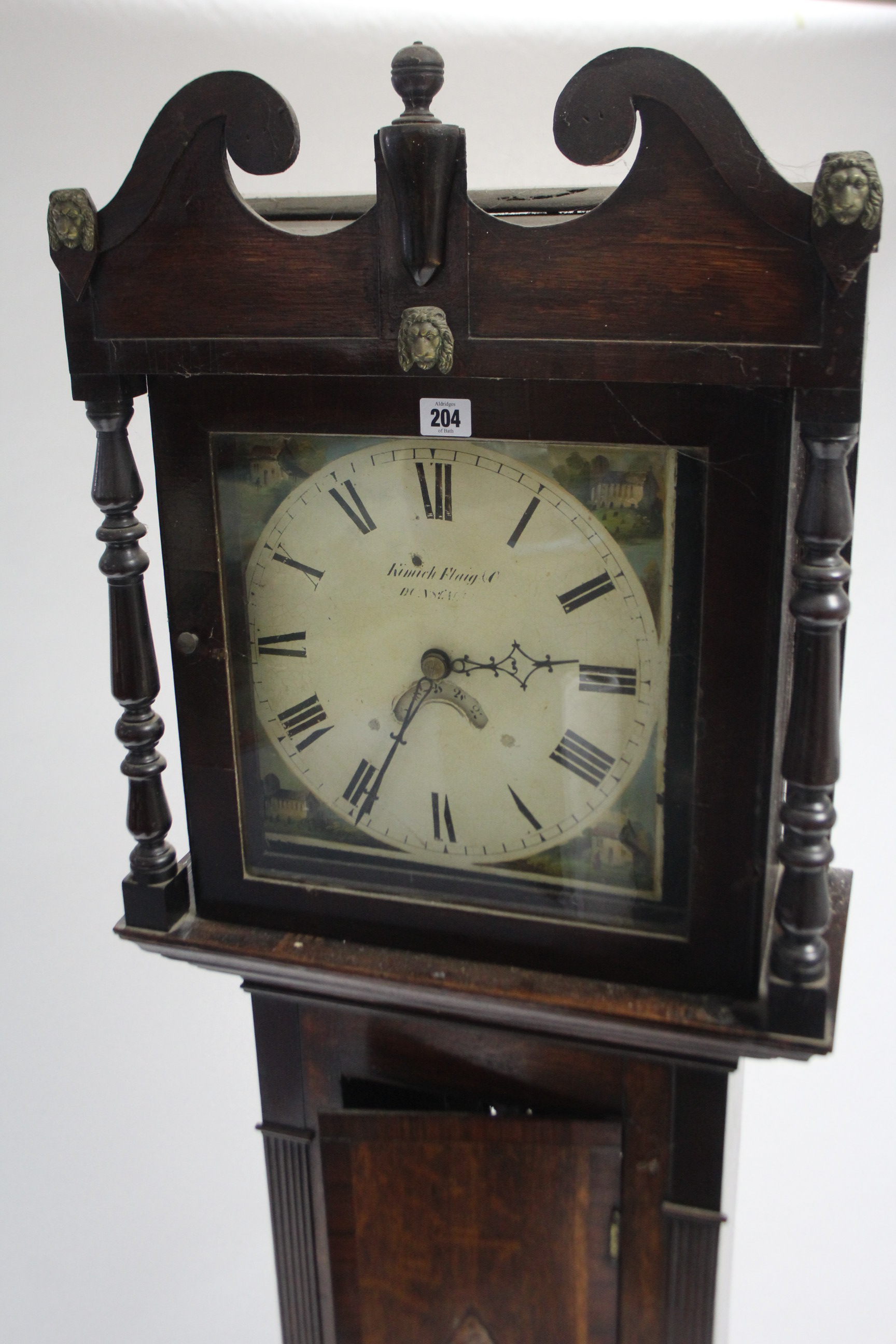 An early 19th century longcase clock, the 12” square painted dial signed “Kinnoch & Flaig (?), - Image 4 of 5