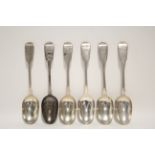 Six William IV Fiddle pattern table spoons; London 1833, by William Eaton. (13 oz).