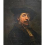 REMBRANDT (after). A head-&-shoulders self portrait. Oil on canvas: 24" x 20".