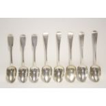 Three George III Old English table spoons, Exeter 1814; two ditto, Exeter 1807 & 1808, all by