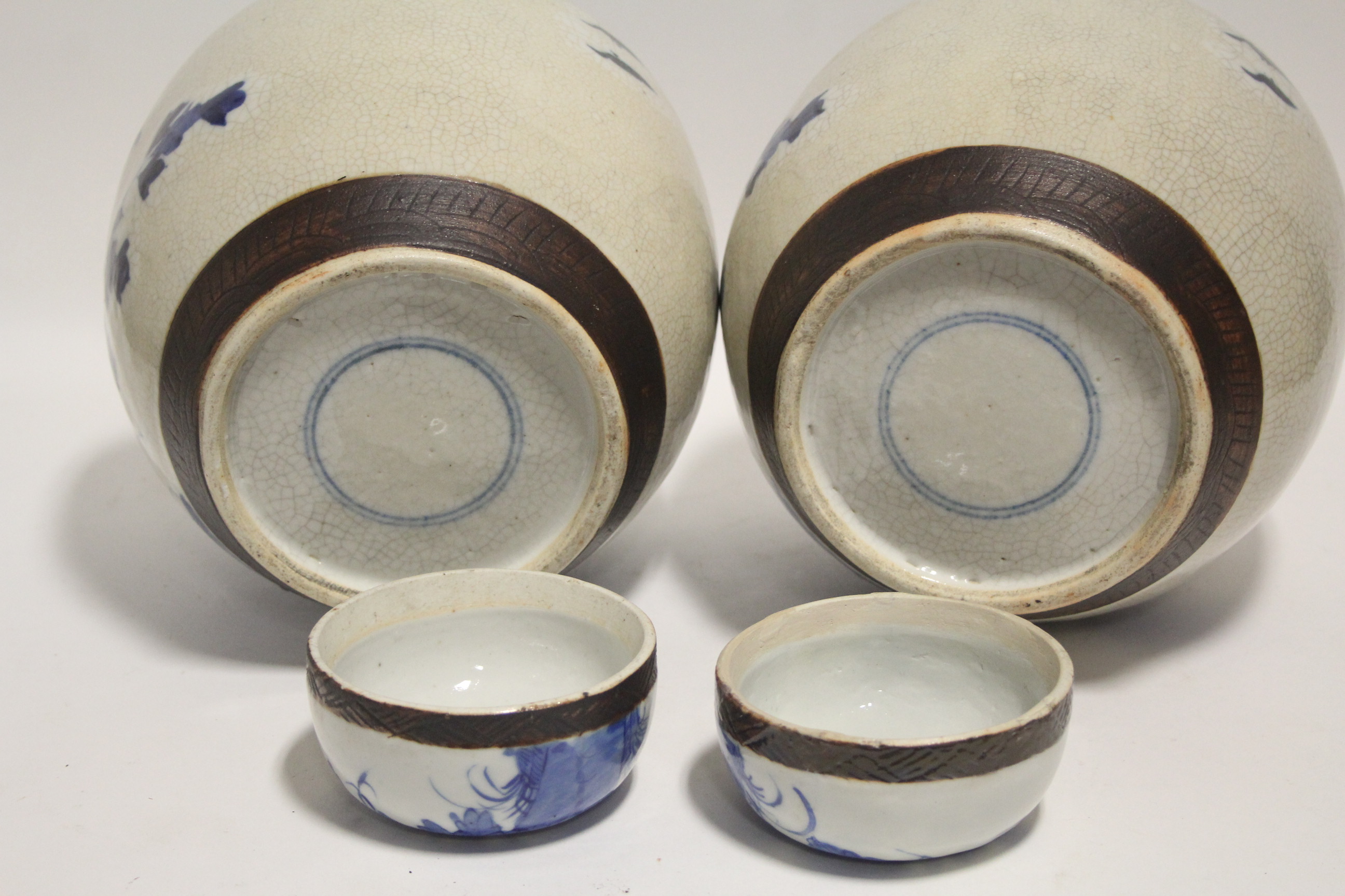 A pair of 19th century Chinese blue-&-white porcelain crackle-ware large ginger jars & covers, - Image 3 of 3