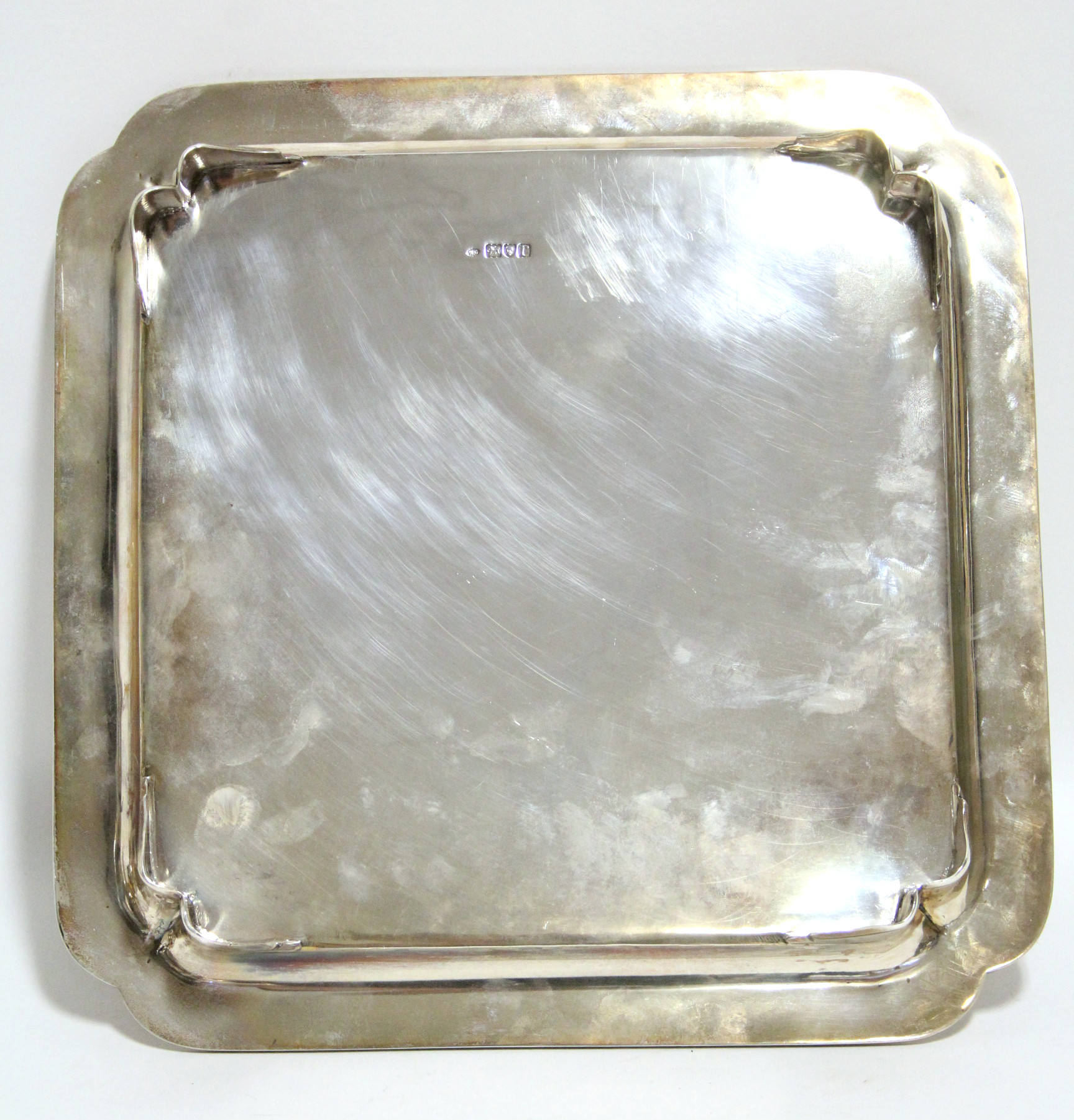 A George V heavy-gauge square tray with re-entrant corners & moulded rim to the raised border, on - Image 2 of 4