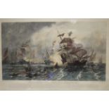 DAVID LAW, after Sir Oswald Brierly. A pair of coloured etchings titled: "The Spanish Armada Sailing