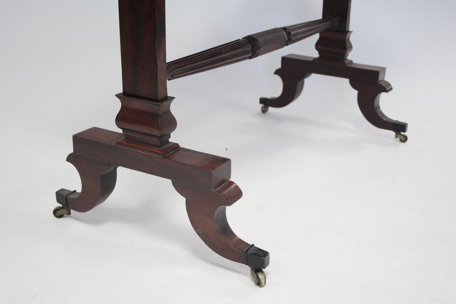 A late 19th century mahogany card table, with rectangular fold-over top on two end supports joined - Image 4 of 4