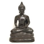 A bronze seated figure of the Buddha; 15" high.