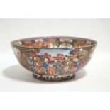 An 18th century Chinese porcelain "Mandarin" pattern punch bowl; 11¼" diam. (cracked).