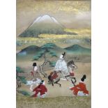 TOSA SCHOOL, 18th century. The Poet Narihira & Attendants Passing mount Fuji from the "Tales of